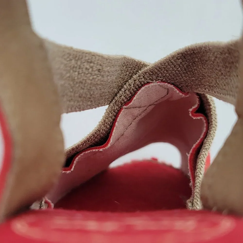 Toni Pons Origens‎ Sandals US 5 Red Suede Tan Trim Wedge Espadrilles EU 35